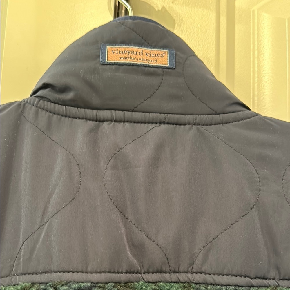 Vineyard Vines Green and Navy Plaid Fleece Pullover - Picture 3 of 5